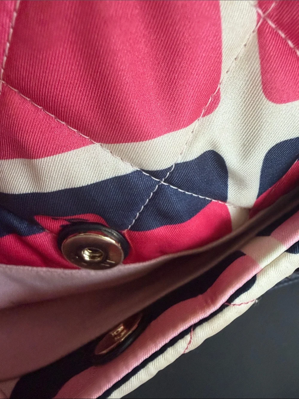 CHANEL Pink Quilted Shoulder Bag with Navy and Cream Grid